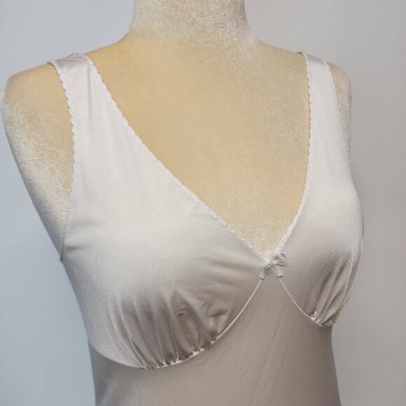 Vintage Vanity Fair Tricot Nylon Slip Nightgown Size 36 S Ivory Midi V-neck Bow - Picture 7 of 16